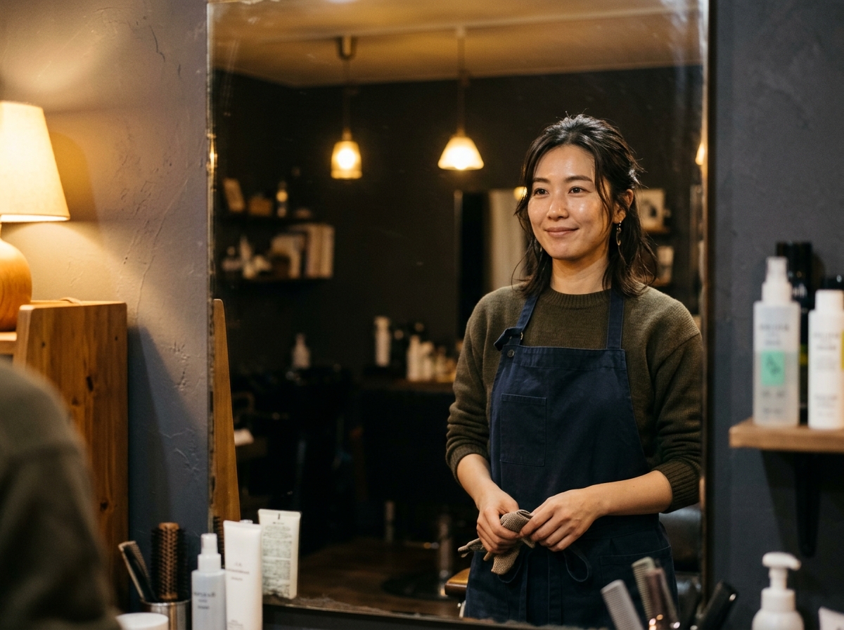 閉店後。疲れた夜の鏡でも、ふっと満ちる自分の顔。