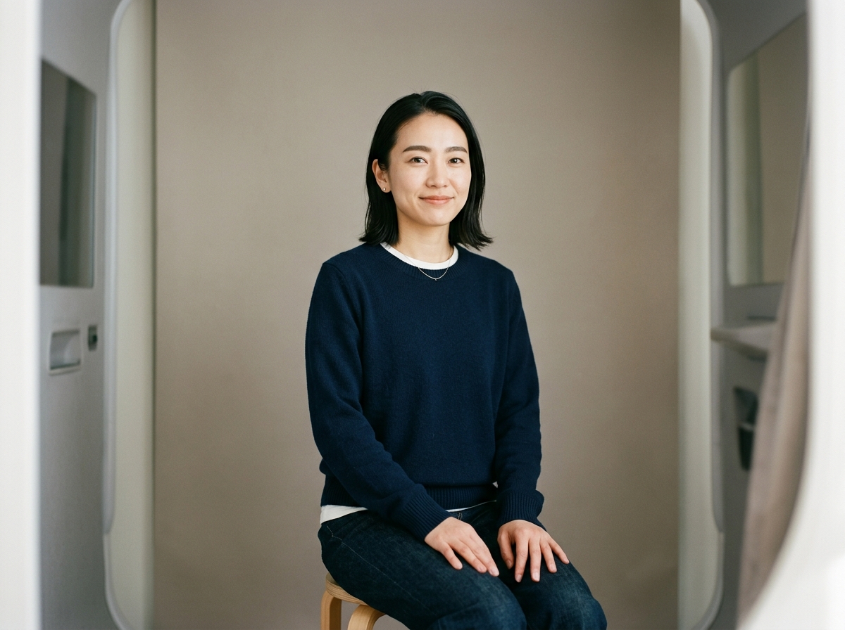 証明写真機の前でも、いちばん良い表情のまま撮れる。
