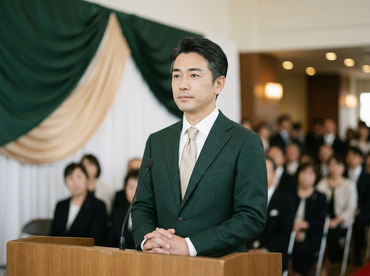 式典や登壇の場で、写真にも整った表情が残る