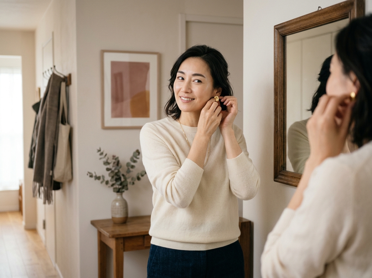 出かける前の鏡。準備に、もう迷いがない。