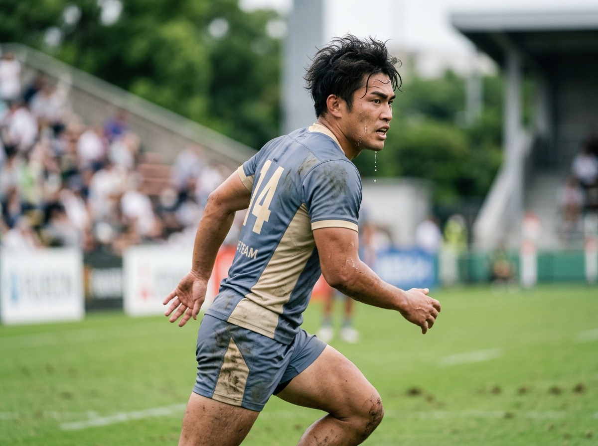 試合終盤、汗だくでも顔つきは締まったまま