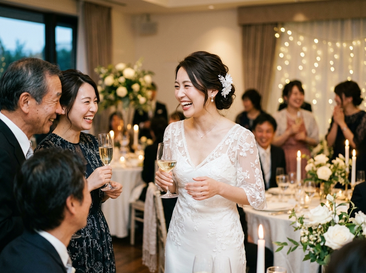 披露宴の歓談やお見送りまで、にじまず崩れず、自然な美しさのまま。