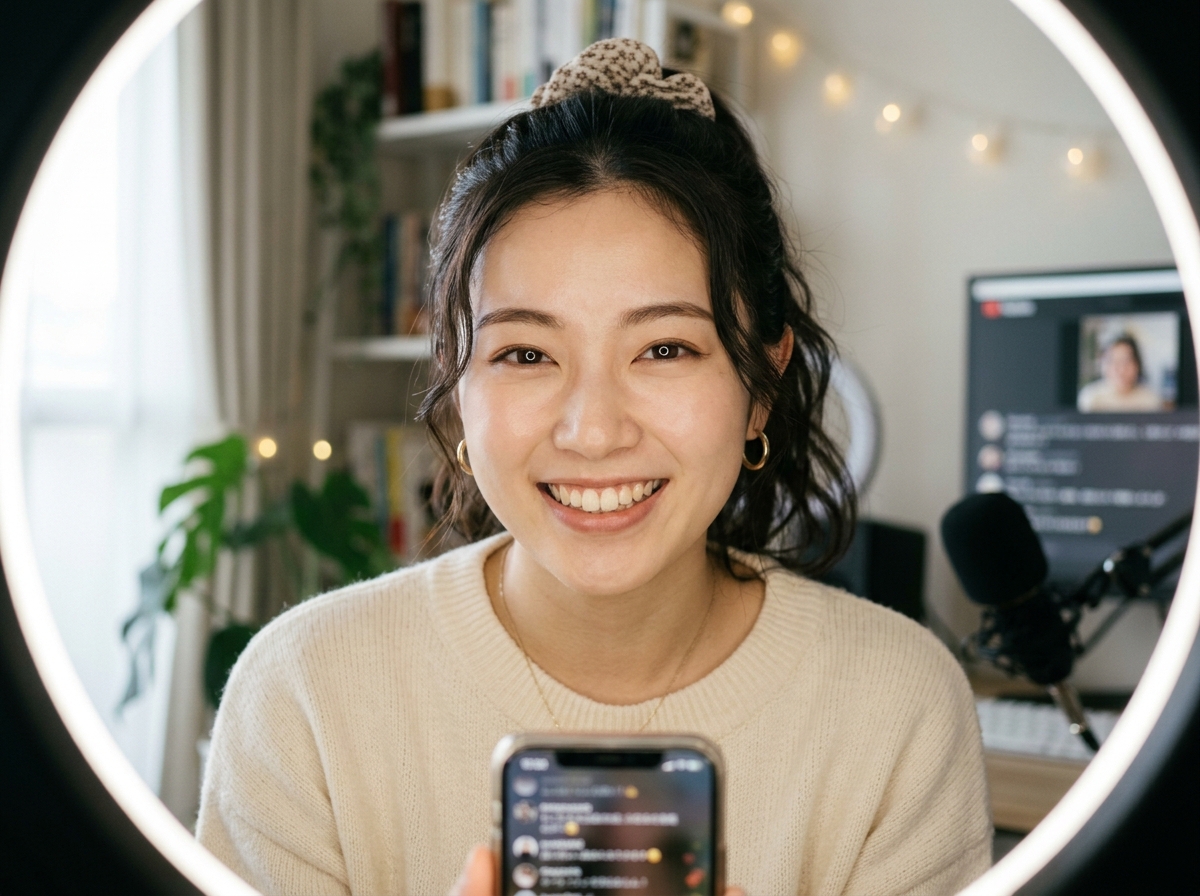 配信のドアップでも、すっぴん風に映える目元