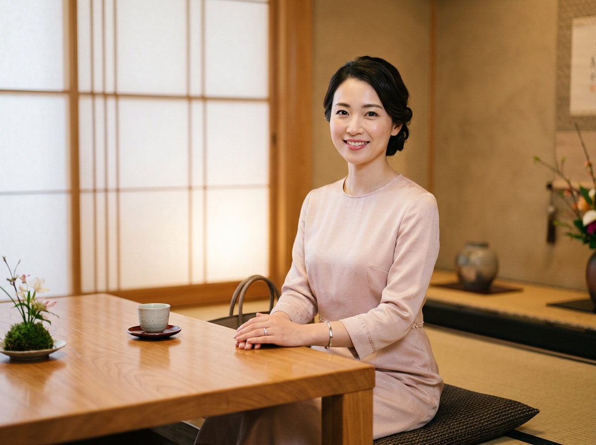 お見合いの席で、落ち着いた上品な表情で第一声を交わす。