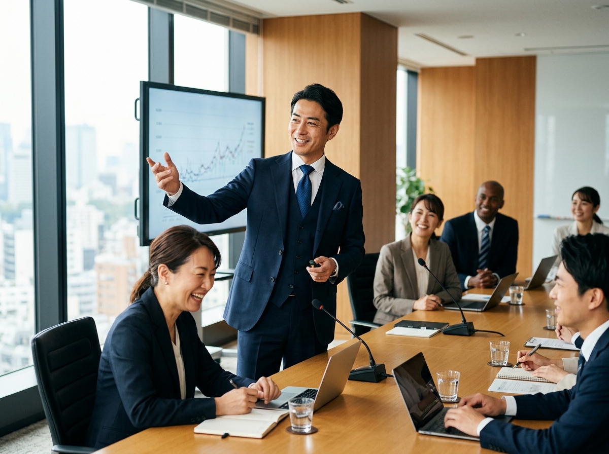 会議で発言するエグゼクティブ